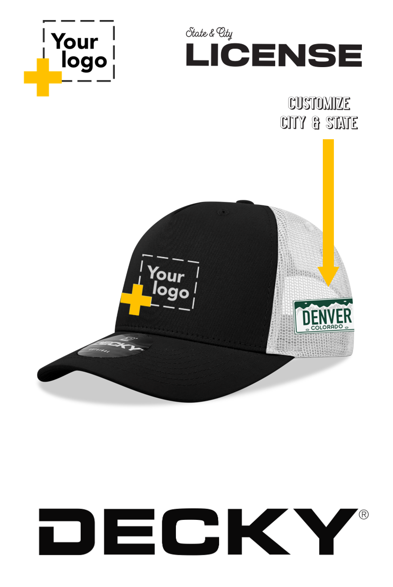 Custom Decky 5 Panel Mid Profile Structured Cotton Blend Trucker - License Plate
