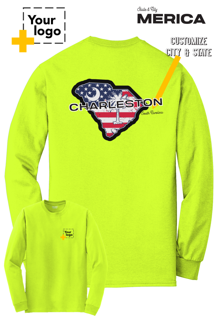 Custom Gildan® DryBlend® 50 Cotton/50 Poly Long Sleeve T-Shirt - Merica State
