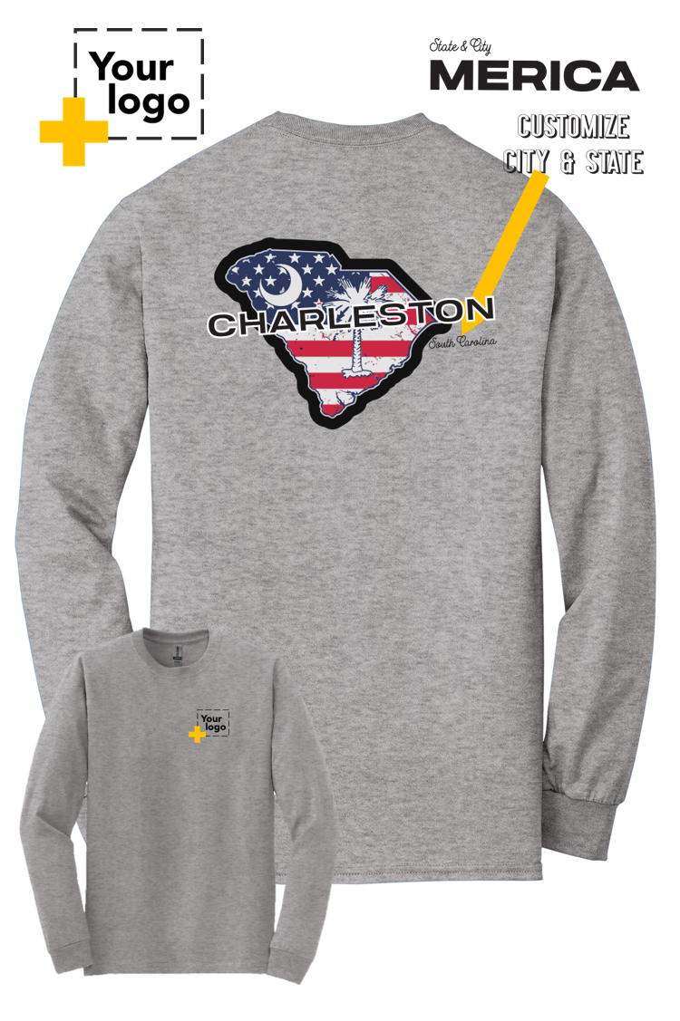 Custom Gildan® DryBlend® 50 Cotton/50 Poly Long Sleeve T-Shirt - Merica State
