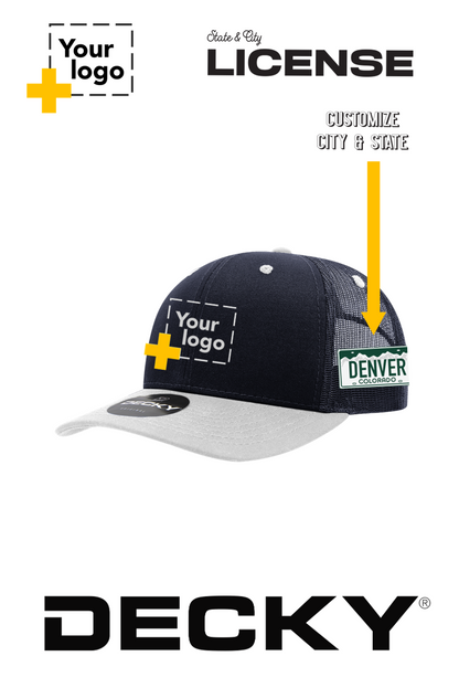 Custom Decky 6 Panel Mid Profile Structured Cotton Blend Trucker - License Plate