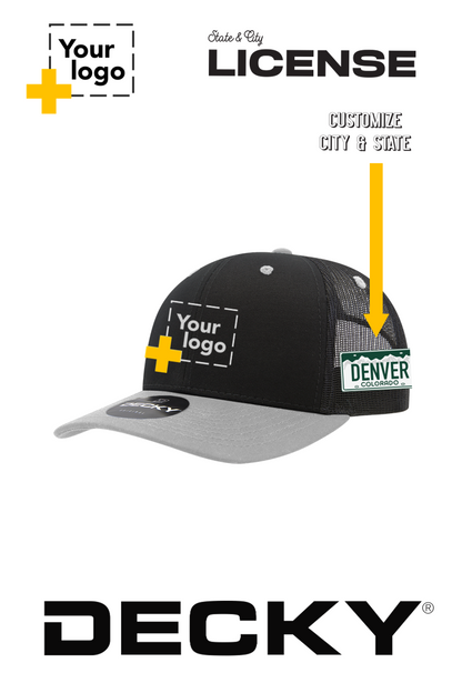 Custom Decky 6 Panel Mid Profile Structured Cotton Blend Trucker - License Plate