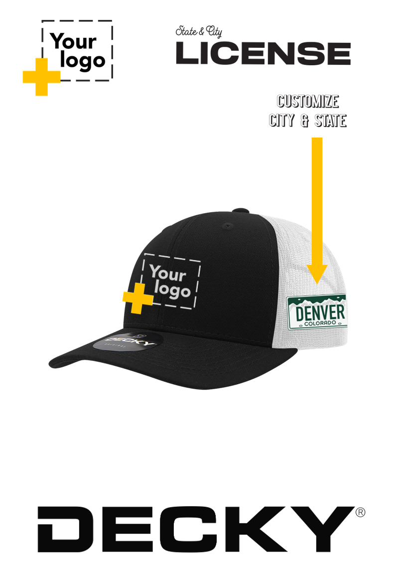 Custom Decky 6 Panel Mid Profile Structured Cotton Blend Trucker - License Plate