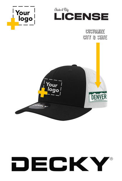 Custom Decky 6 Panel Mid Profile Structured Cotton Blend Trucker - License Plate