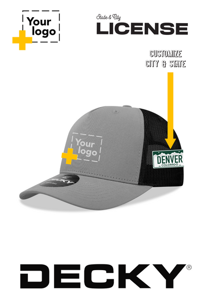 Custom Decky 5 Panel Mid Profile Structured Cotton Blend Trucker - License Plate