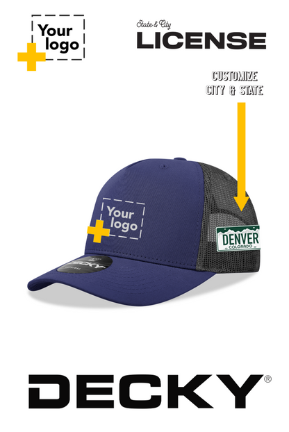 Custom Decky 5 Panel Mid Profile Structured Cotton Blend Trucker - License Plate