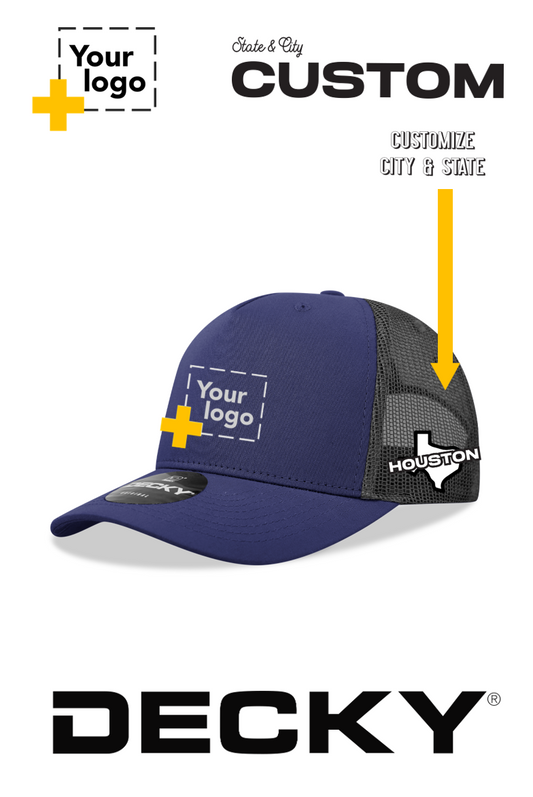 Custom Decky 5 Panel Mid Profile Structured Cotton Blend Trucker - State & City