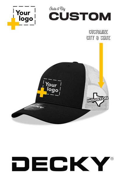 Custom Decky 5 Panel Mid Profile Structured Cotton Blend Trucker - State & City
