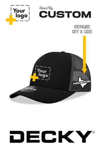 Custom Decky 5 Panel Mid Profile Structured Cotton Blend Trucker - State & City