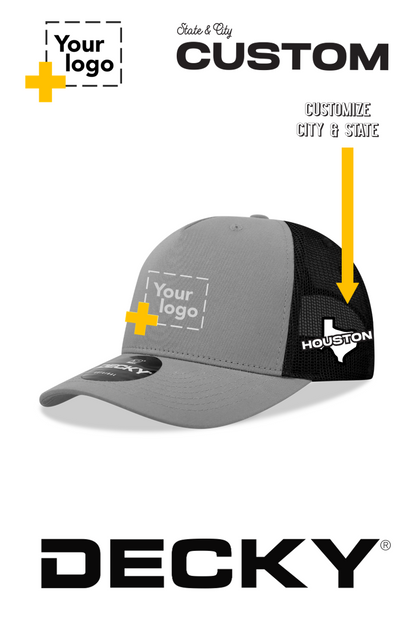 Custom Decky 5 Panel Mid Profile Structured Cotton Blend Trucker - State & City