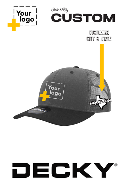 Custom Decky 6 Panel Mid Profile Structured Cotton Blend Trucker - State & City