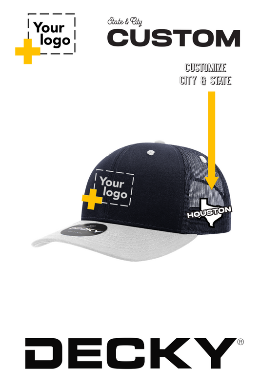Custom Decky 6 Panel Mid Profile Structured Cotton Blend Trucker - State & City