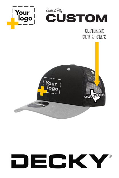 Custom Decky 6 Panel Mid Profile Structured Cotton Blend Trucker - State & City