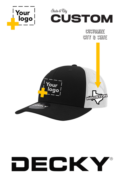 Custom Decky 6 Panel Mid Profile Structured Cotton Blend Trucker - State & City