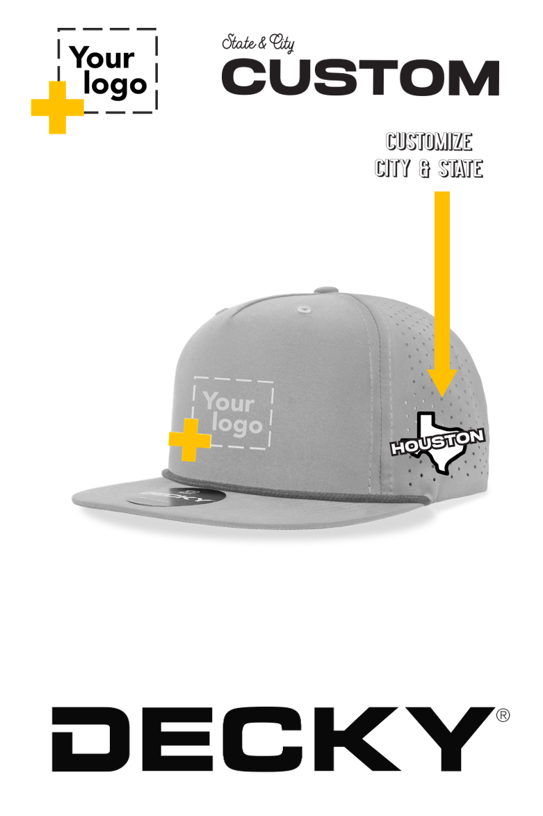 Custom Decky 5 Panel High Profile Relaxed Perforated Performance Rope Hat -State & City