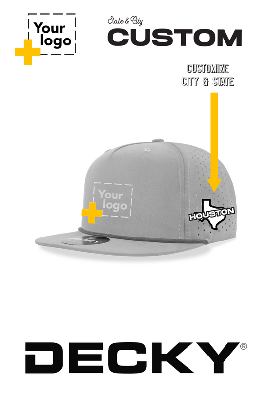 Custom Decky 5 Panel High Profile Relaxed Perforated Performance Rope Hat -State & City