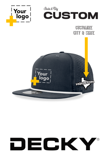 Custom Decky 5 Panel High Profile Relaxed Perforated Performance Rope Hat -State & City