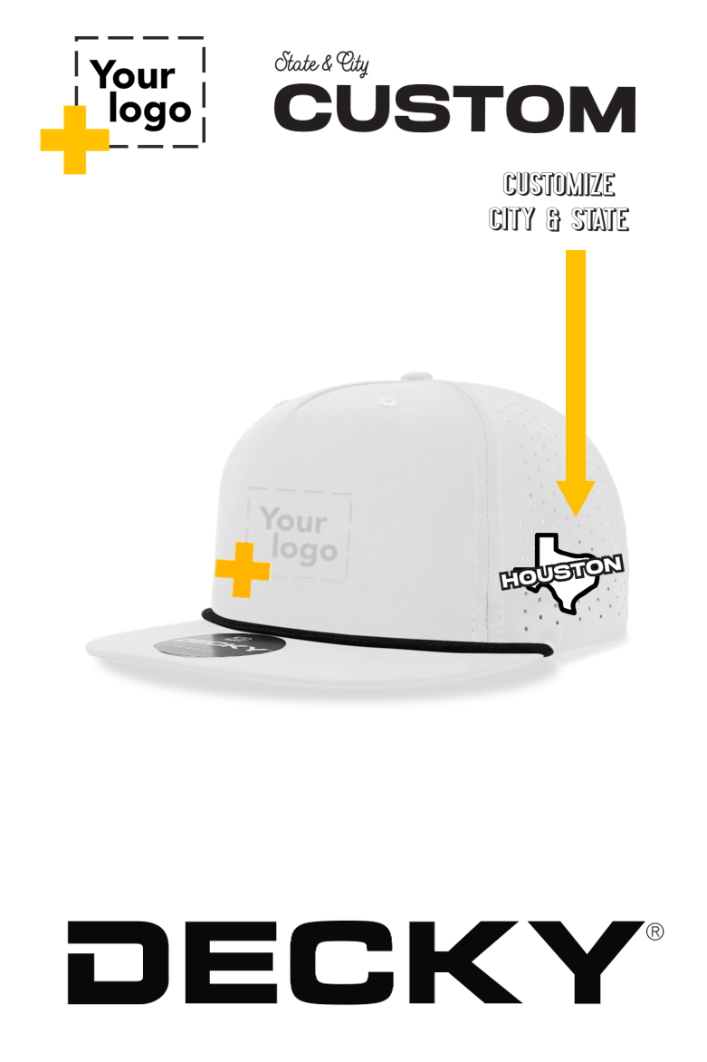 Custom Decky 5 Panel High Profile Relaxed Perforated Performance Rope Hat -State & City
