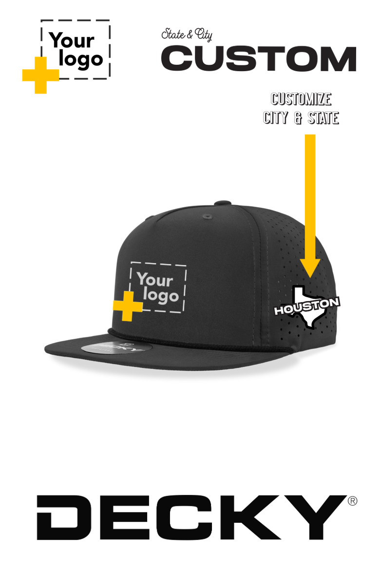 Custom Decky 5 Panel High Profile Relaxed Perforated Performance Rope Hat -State & City