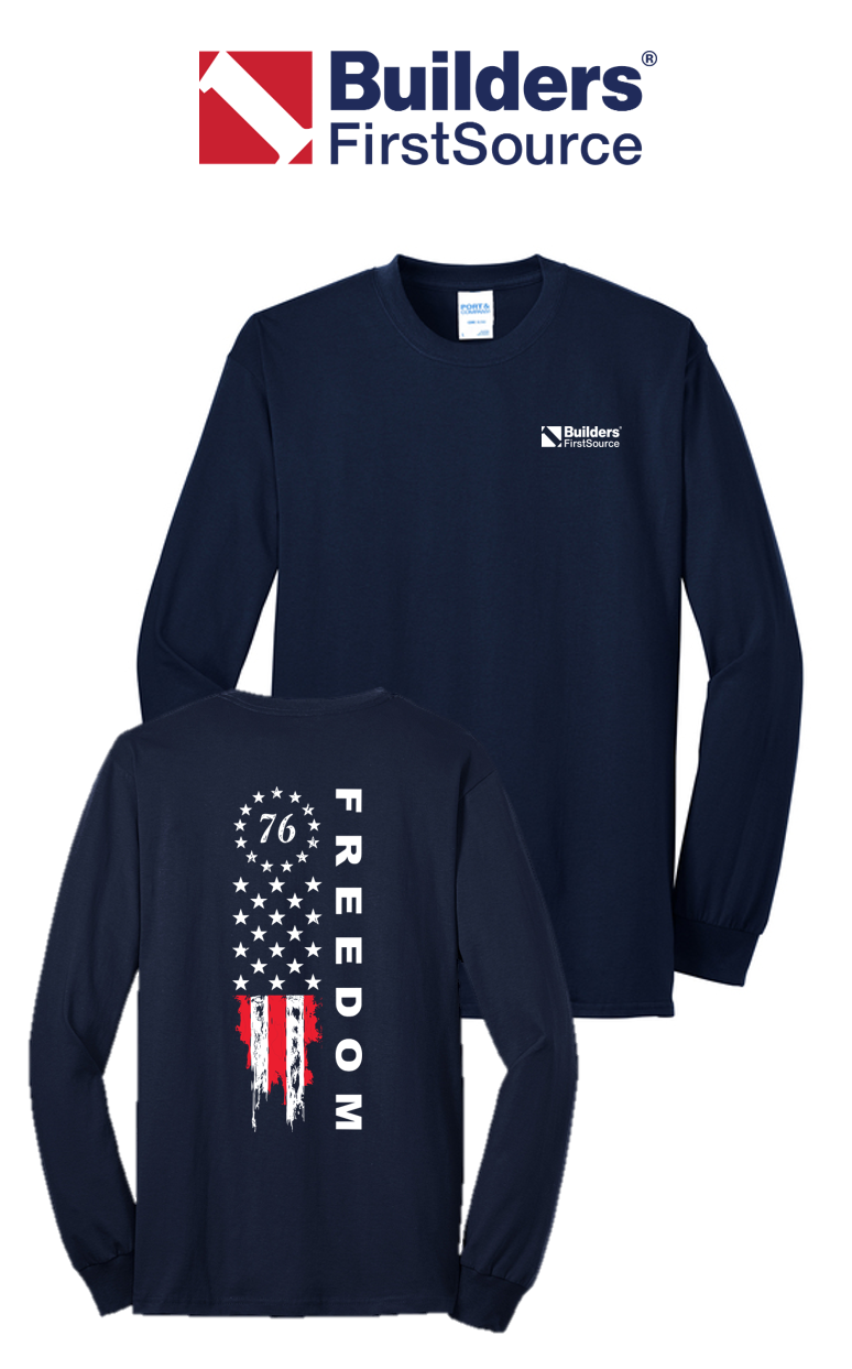 America 250 Port & Co™ Long Sleeve Core Blend Tee - Freedom Tattered Banner
