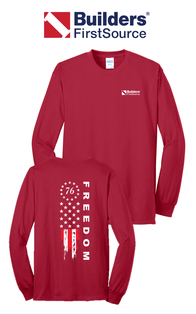 America 250 Port & Co™ Long Sleeve Core Blend Tee - Freedom Tattered Banner