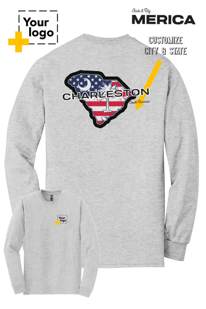Custom Gildan® DryBlend® 50 Cotton/50 Poly Long Sleeve T-Shirt - Merica State