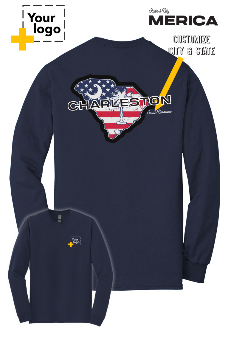 Custom Gildan® DryBlend® 50 Cotton/50 Poly Long Sleeve T-Shirt - Merica State