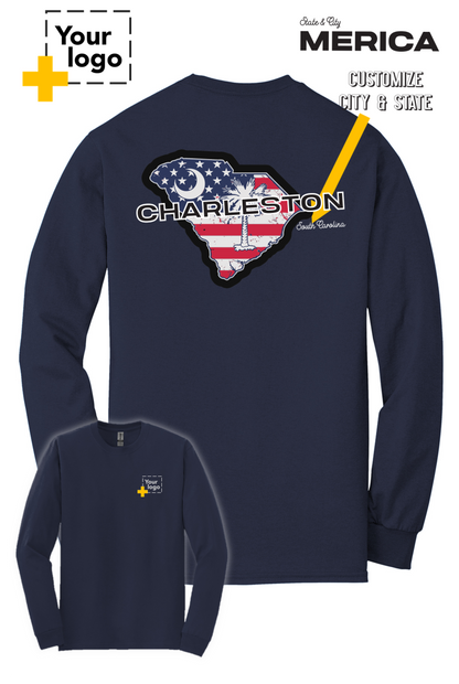 Custom Gildan® DryBlend® 50 Cotton/50 Poly Long Sleeve T-Shirt - Merica State