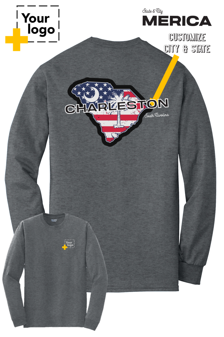 Custom Gildan® DryBlend® 50 Cotton/50 Poly Long Sleeve T-Shirt - Merica State
