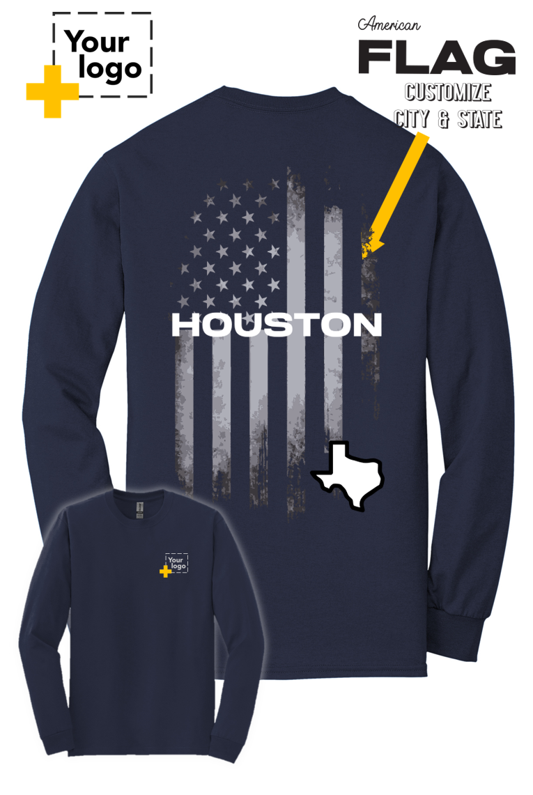Custom Gildan® DryBlend® 50 Cotton/50 Poly Long Sleeve T-Shirt - FLAG
