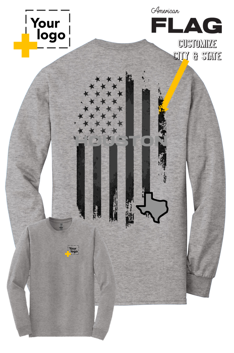 Custom Gildan® DryBlend® 50 Cotton/50 Poly Long Sleeve T-Shirt - FLAG